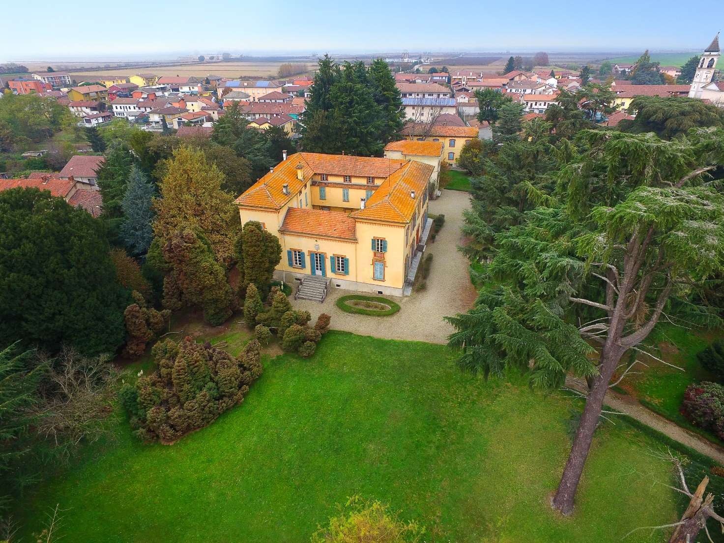 Aerial view of Castello di Casalino and its centuries-old park, Novara