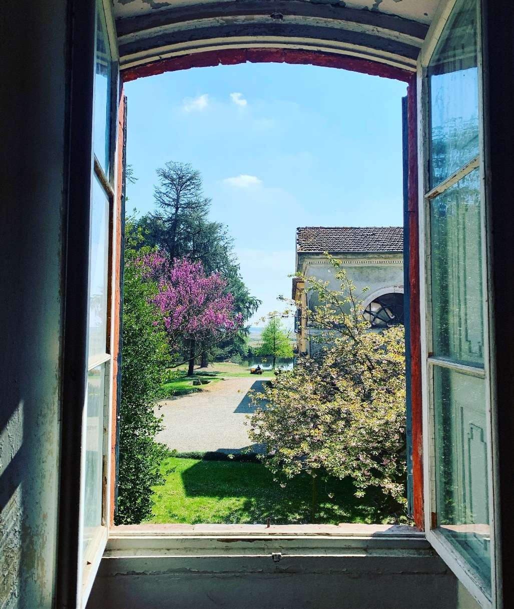 Garden view from a historic window